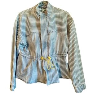 Adorable Zip-up Denim Jacket with Yellow Pulls, Cropped - Cute!